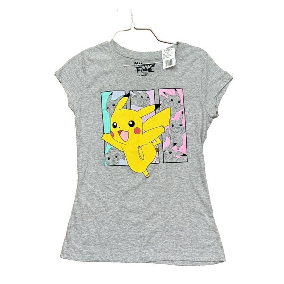 Mighty Fine Pokemon Junior’s Size Large Pikachu T-Shirt Gray Top NWT - Picture 1 of 6